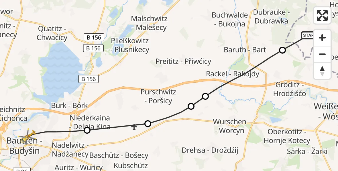 Flugroute Rettungshubschrauber Hohendubrau - Bautzen, 19 Juli 2026, 09:15