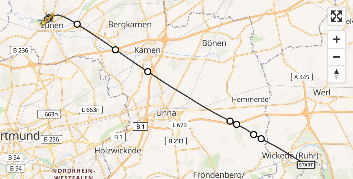 Flugroute Rettungshubschrauber Wickede (Ruhr) - Sankt Marien Hospital, 19 Juli 2026, 09:15