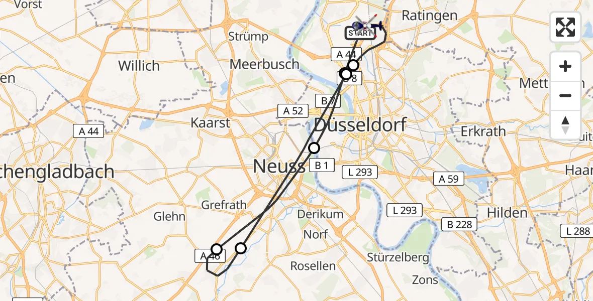 Flugroute Polizeihubschrauber Düsseldorf Flughafen - Düsseldorf Flughafen, 19 Juli 2026, 09:20