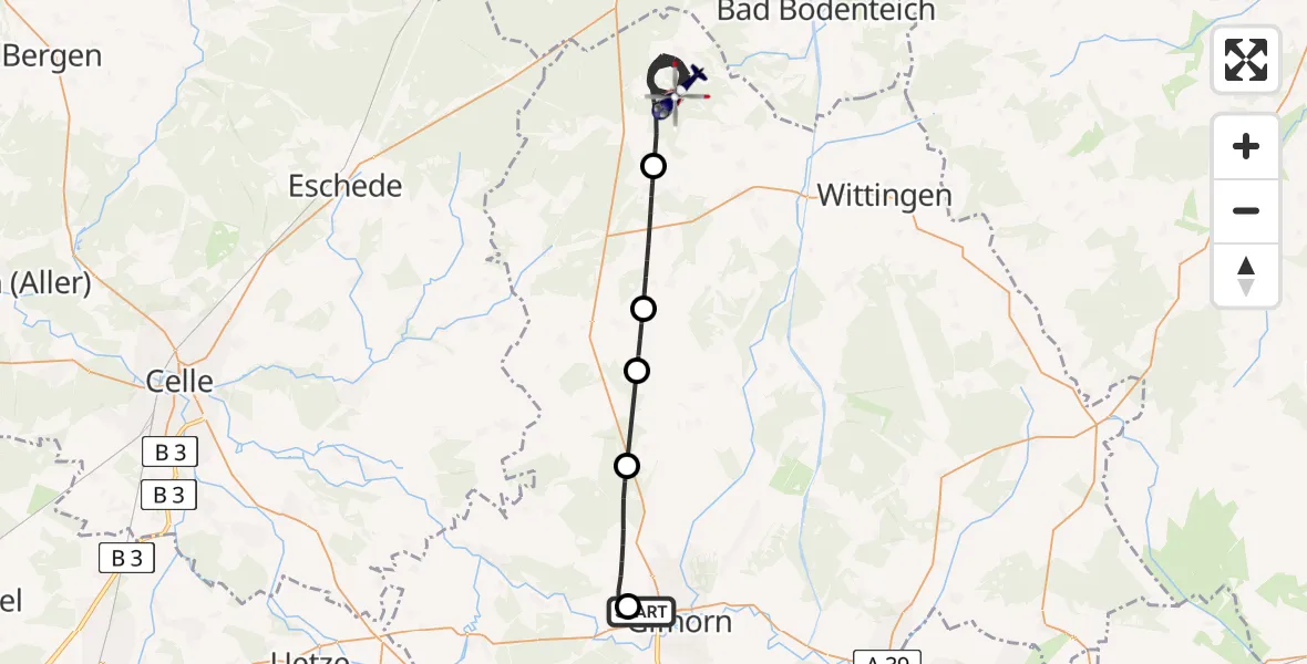 Flugroute Polizeihubschrauber Gifhorn Bundespolizei Hubschrauberlandeplatz - Sprakensehl, 19 Juli 2026, 09:26
