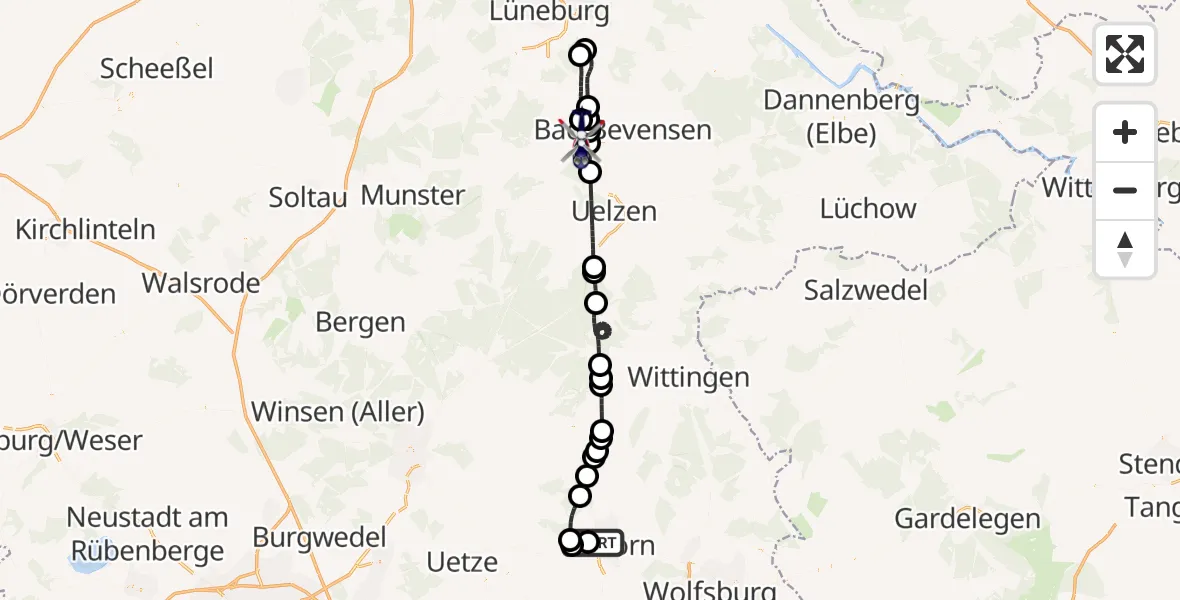 Flugroute Polizeihubschrauber Gifhorn Bundespolizei Hubschrauberlandeplatz - Natendorf, 19 Juli 2026, 09:32