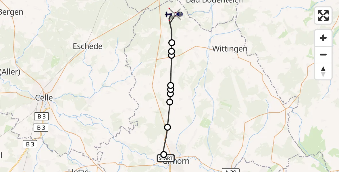 Flugroute Polizeihubschrauber Gifhorn Bundespolizei Hubschrauberlandeplatz - Sprakensehl, 19 Juli 2026, 09:35