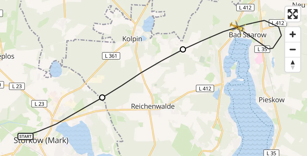 Flugroute Rettungshubschrauber Storkow (Mark) - Bad Saarow, 19 Juli 2026, 09:45