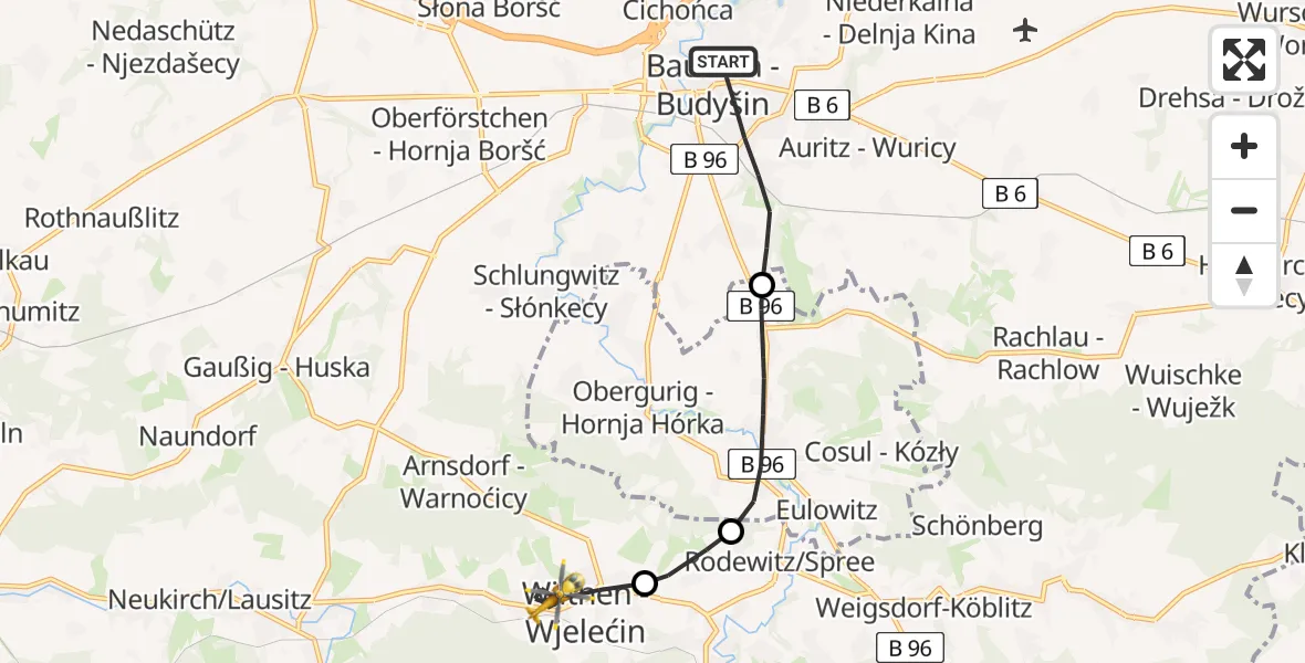 Flugroute Rettungshubschrauber Bautzen - Wilthen, 19 Juli 2026, 09:51