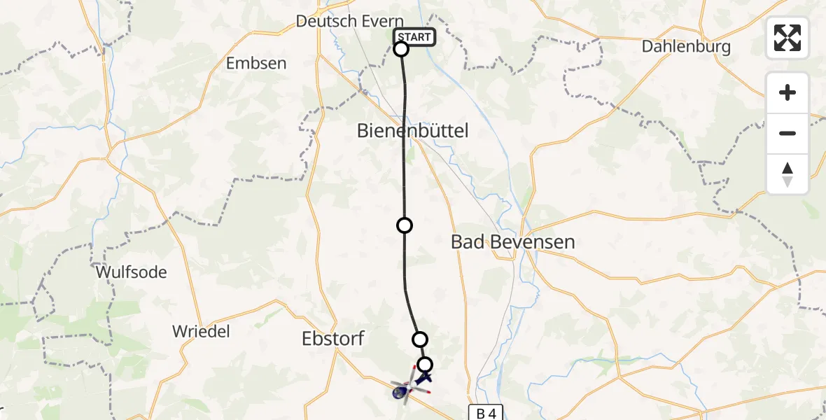 Flugroute Polizeihubschrauber Wendisch Evern - Uelzen, 19 Juli 2026, 10:04