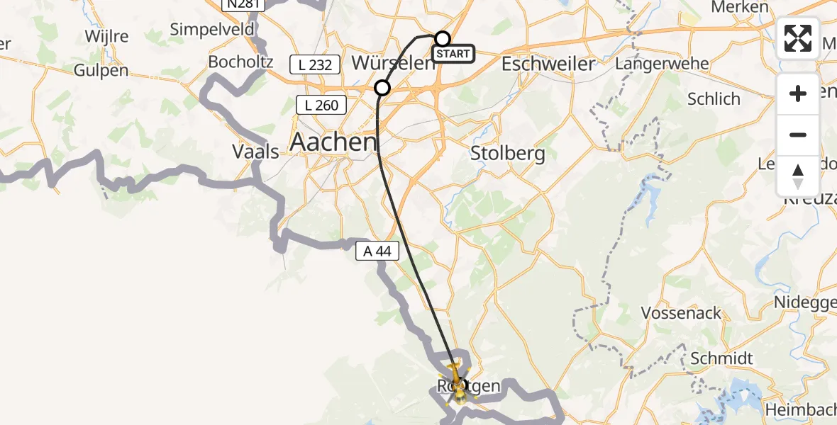 Flugroute Rettungshubschrauber Aachen-Merzbrück Flughafen - Roetgen, 19 Juli 2026, 10:12