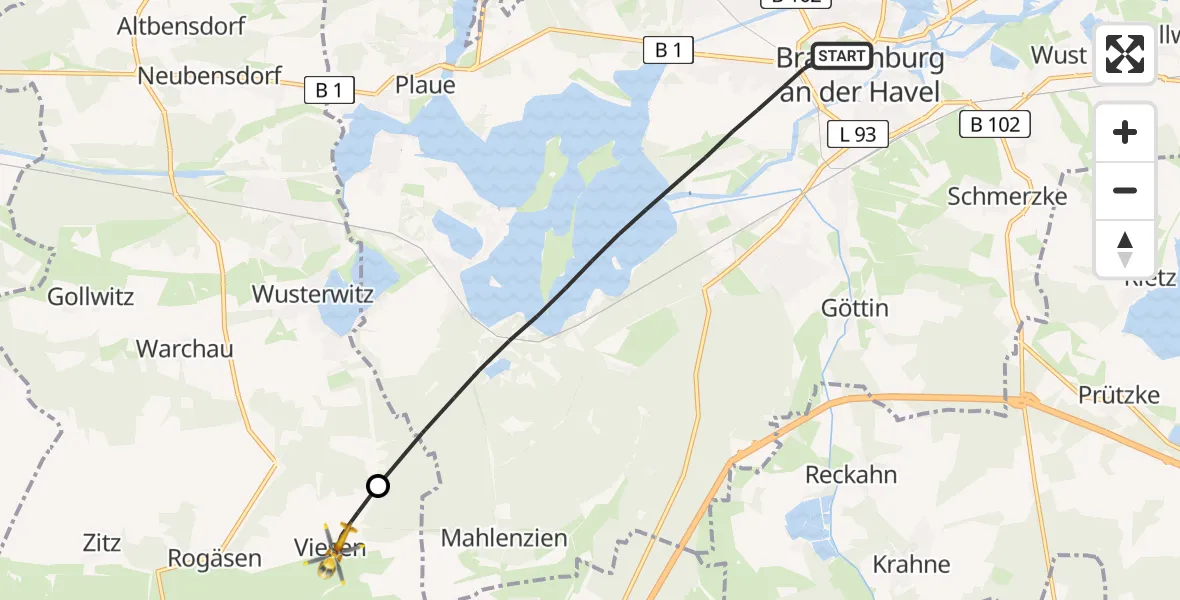 Flugroute Rettungshubschrauber Brandenburg an der Havel - Rosenau, 19 Juli 2026, 10:13