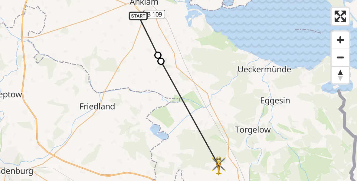 Flugroute Rettungshubschrauber Anklam Otto Lilienthal Flugplatz - Jatznick, 19 Juli 2026, 10:23
