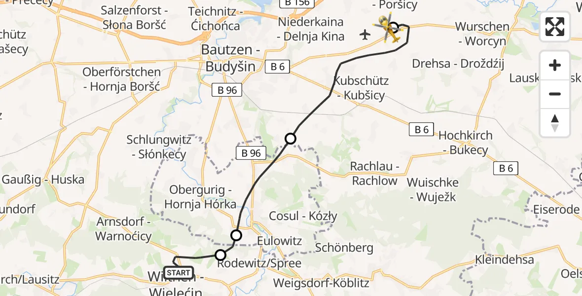 Flugroute Rettungshubschrauber Wilthen - Bautzen Flugplatz, 19 Juli 2026, 10:32