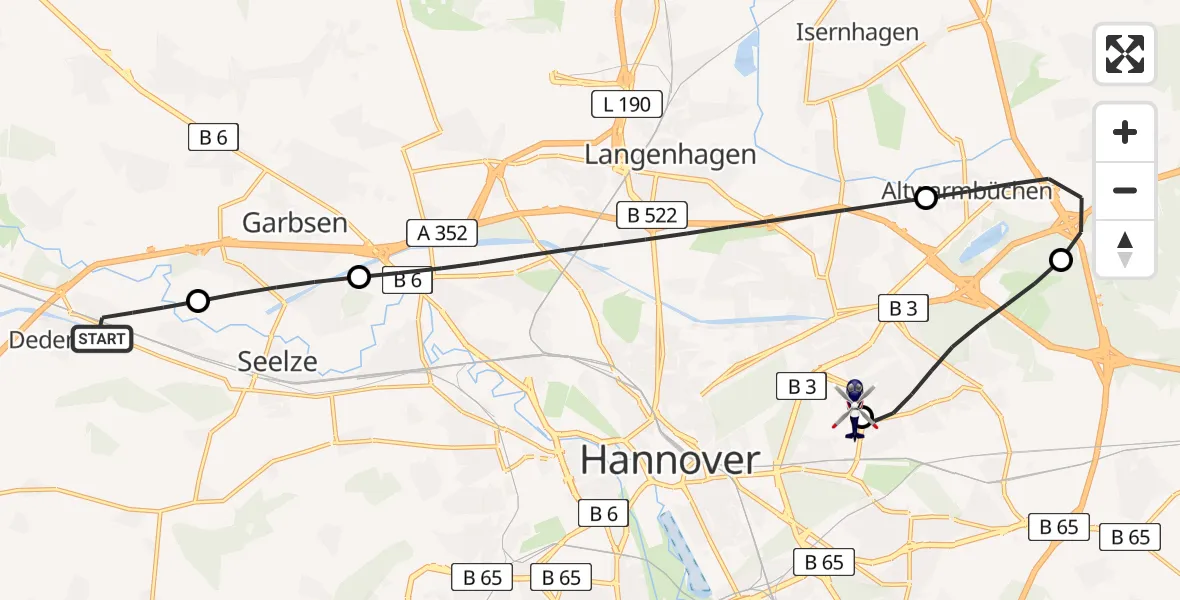 Flugroute Polizeihubschrauber Seelze - Hannover Luftrettung Hubschrauberlandeplatz (Christoph 4), 19 Juli 2026, 10:39