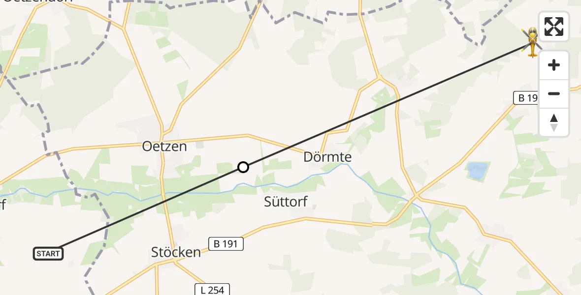 Flugroute Rettungshubschrauber Uelzen - Rosche, 19 Juli 2026, 11:02