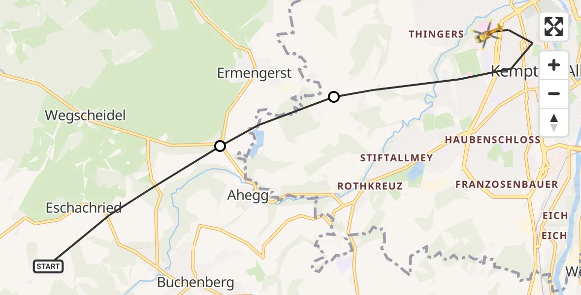 Flugroute Rettungshubschrauber Buchenberg - Kempten (Allgäu), 19 Juli 2026, 11:18