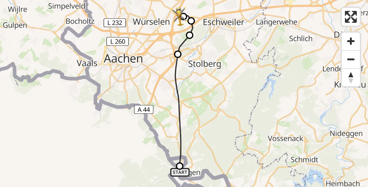 Flugroute Rettungshubschrauber Roetgen - Aachen-Merzbrück Flughafen, 19 Juli 2026, 11:24