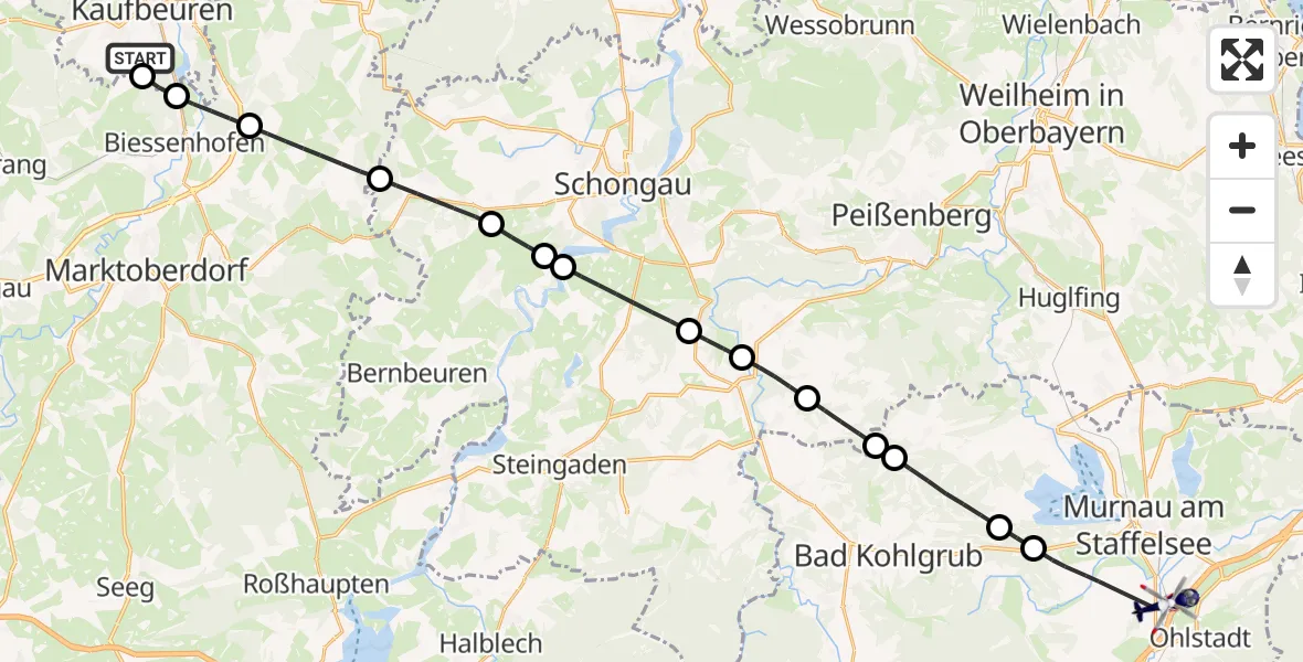 Flugroute Polizeihubschrauber Kaufbeuren Militärflugplatz - Ohlstadt, 19 Juli 2026, 11:38