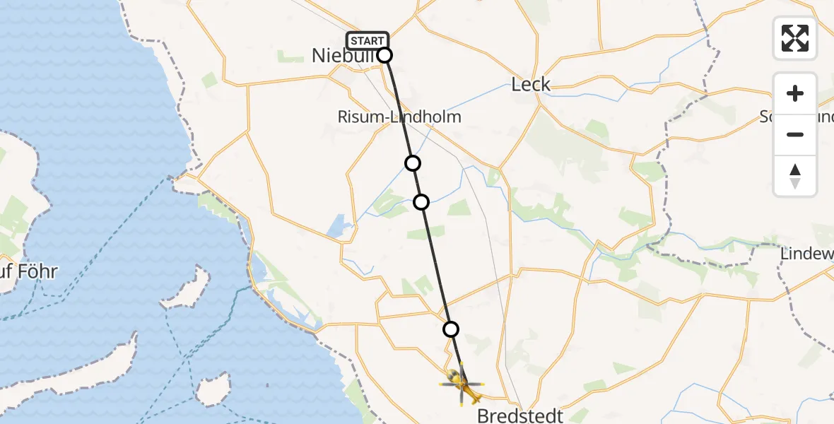Flugroute Ambulanzhubschrauber Niebüll - Bordelum, 19 Juli 2026, 11:39