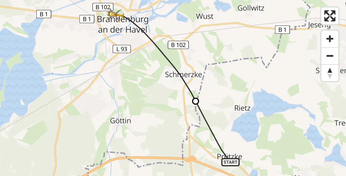 Flugroute Rettungshubschrauber Kloster Lehnin - Brandenburg an der Havel, 19 Juli 2026, 11:43