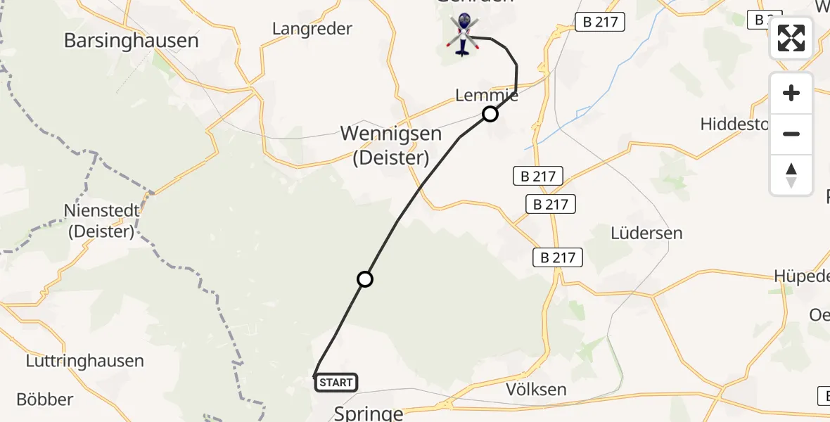 Flugroute Polizeihubschrauber Springe - Gehrden, 19 Juli 2026, 11:46