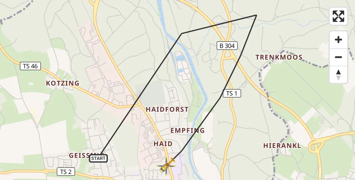 Flugroute Rettungshubschrauber Traunstein - Traunstein, 19 Juli 2026, 11:57