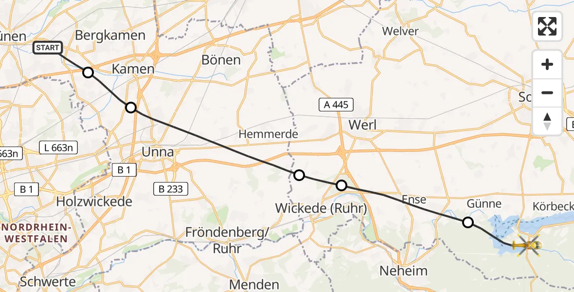 Flugroute Rettungshubschrauber Bergkamen - Möhnesee, 19 Juli 2026, 12:04