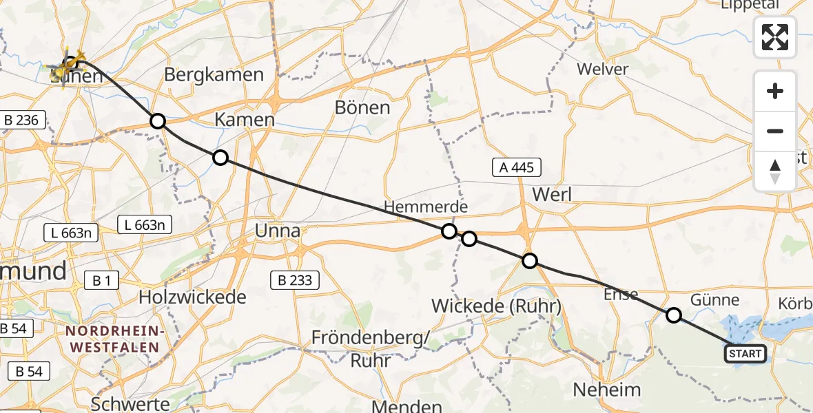 Flugroute Rettungshubschrauber Möhnesee - Sankt Marien Hospital, 19 Juli 2026, 12:29