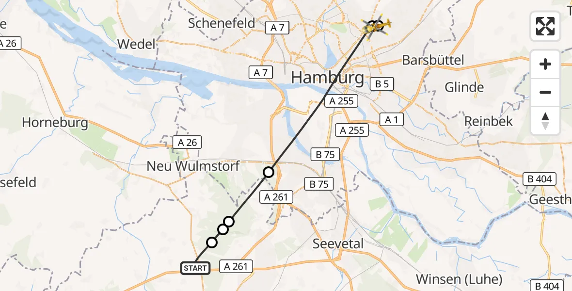 Flugroute Rettungshubschrauber Neu Wulmstorf - Hamburg Military Hospital, 19 Juli 2026, 12:40