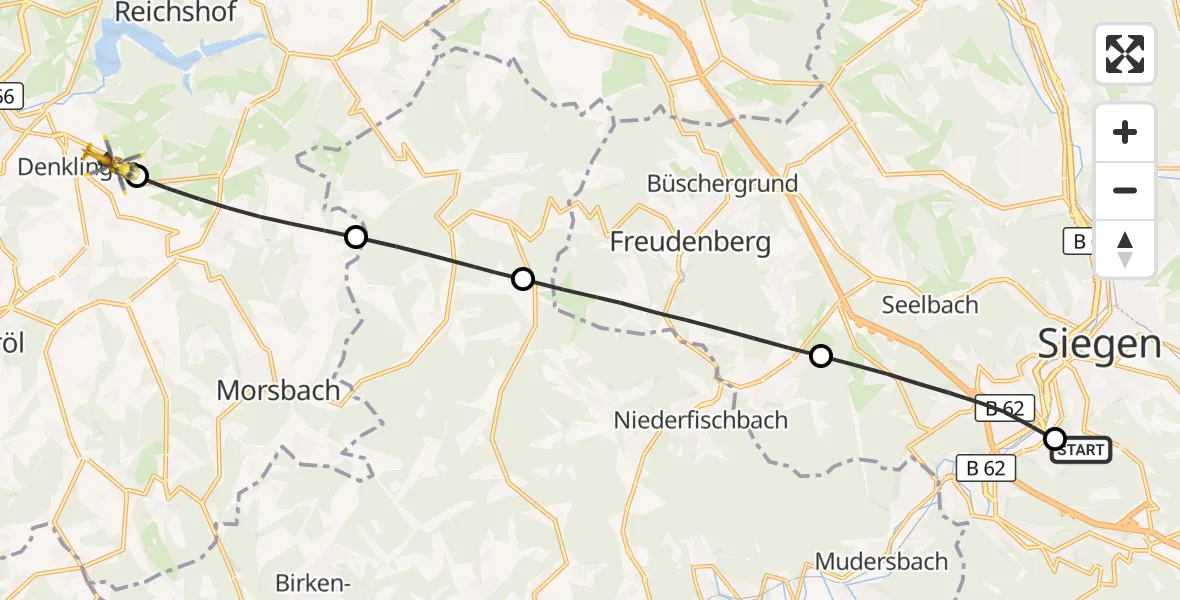 Flugroute Rettungshubschrauber Evangelisches Jung-Stilling Hospital - Reichshof, 19 Juli 2026, 12:44