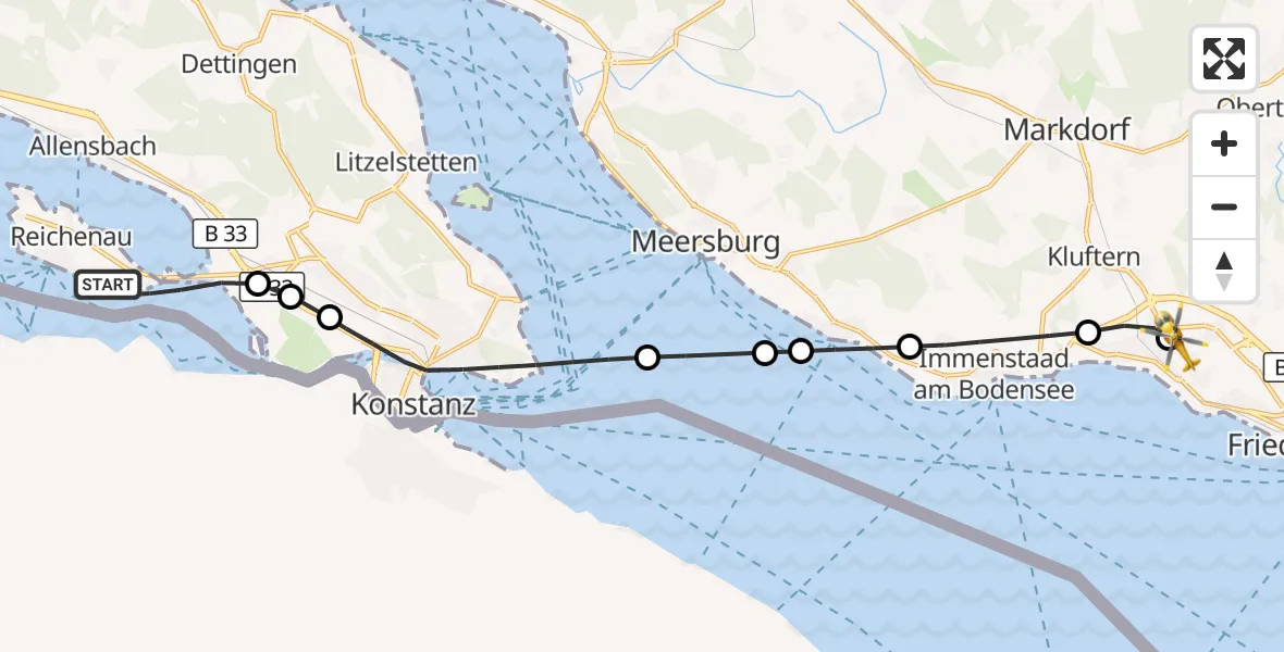Flugroute Rettungshubschrauber Reichenau - Friedrichshafen Hospital, 19 Juli 2026, 13:20