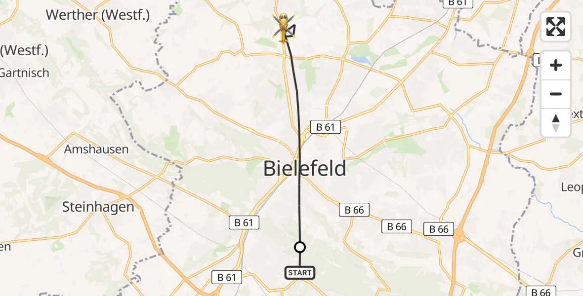 Flugroute Rettungshubschrauber Luftrettungszentrum Bielefeld - Bielefeld, 19 Juli 2026, 13:30