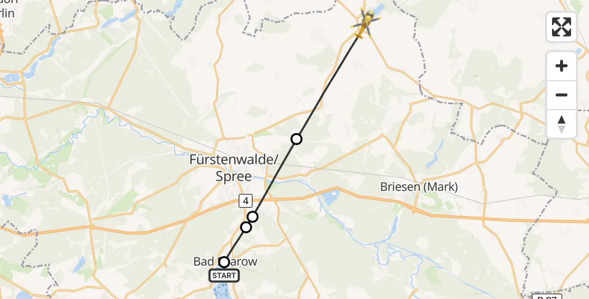 Flugroute Rettungshubschrauber Bad Saarow Hospital - Steinhöfel, 19 Juli 2026, 13:32