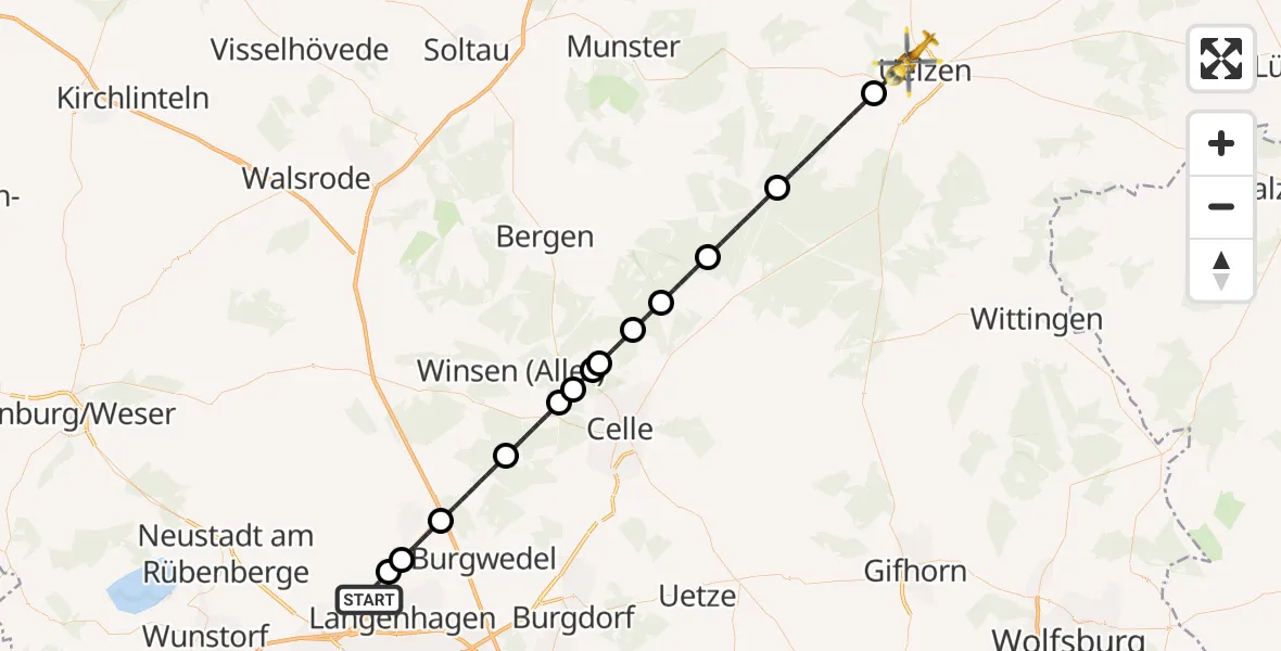 Flugroute Rettungshubschrauber Flughafen Hannover - Uelzen, 19 Juli 2026, 13:53