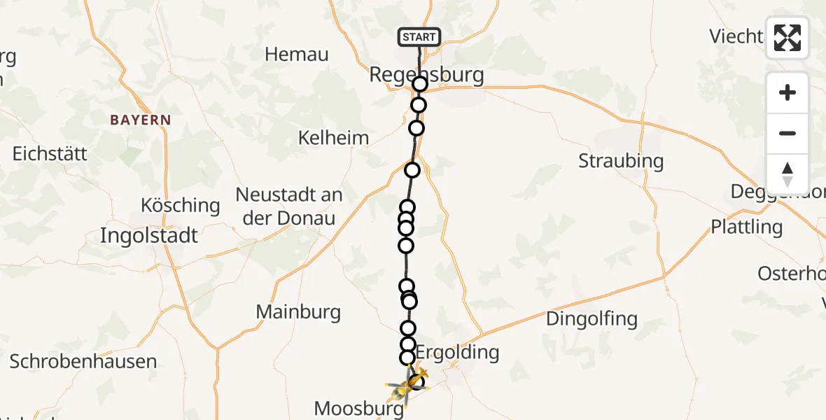 Flugroute Rettungshubschrauber Lappersdorf - Landshut, 19 Juli 2026, 13:54