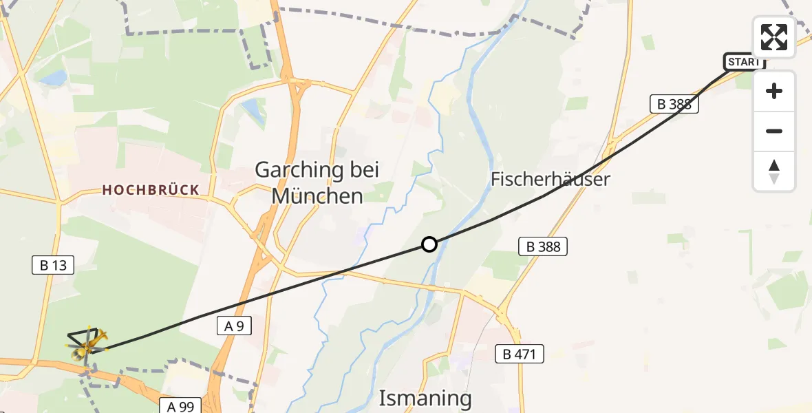 Flugroute Rettungshubschrauber Ismaning - Garching b.München, 19 Juli 2026, 13:59