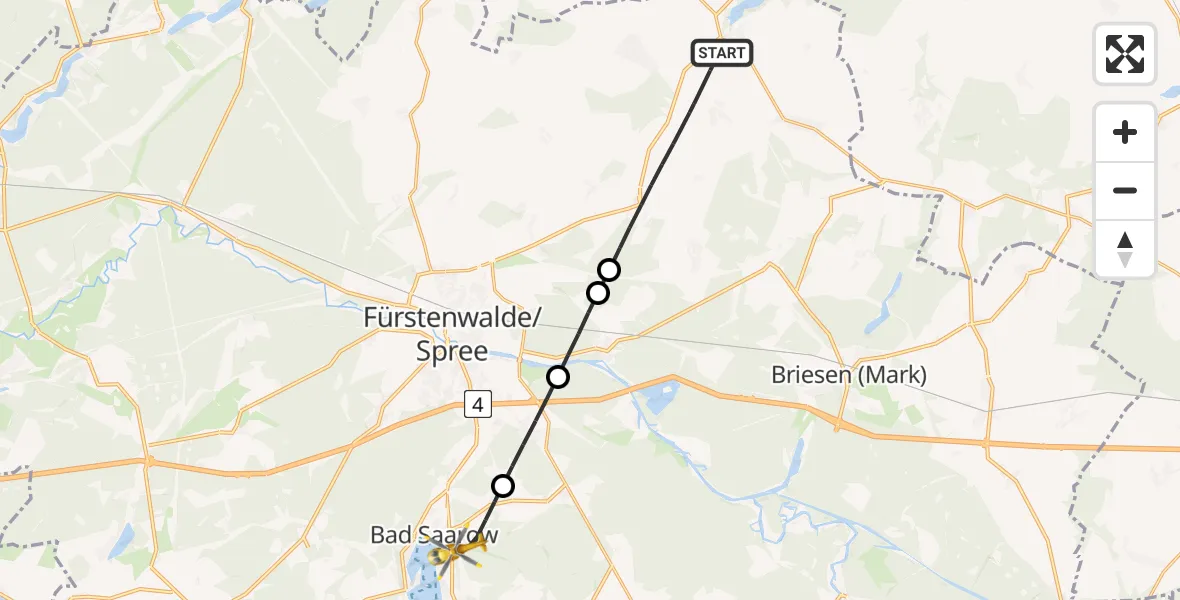 Flugroute Rettungshubschrauber Steinhöfel - Bad Saarow, 19 Juli 2026, 14:05