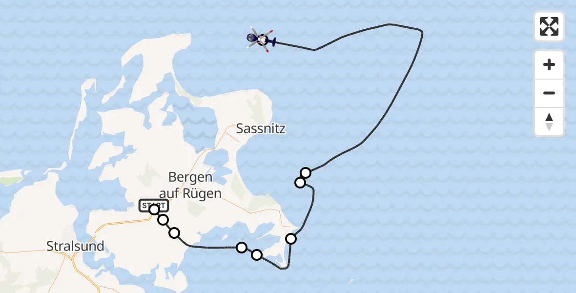 Flugroute Polizeihubschrauber Rügen Flughafen - Lohme, 19 Juli 2026, 14:06