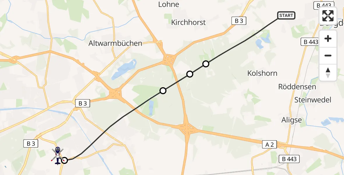 Flugroute Polizeihubschrauber Burgdorf - Hannover Luftrettung Hubschrauberlandeplatz (Christoph 4), 19 Juli 2026, 14:15
