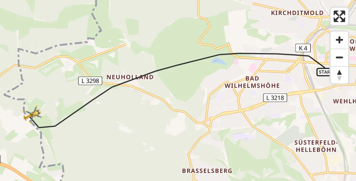 Flugroute Rettungshubschrauber Kassel - Kassel, 19 Juli 2026, 14:19
