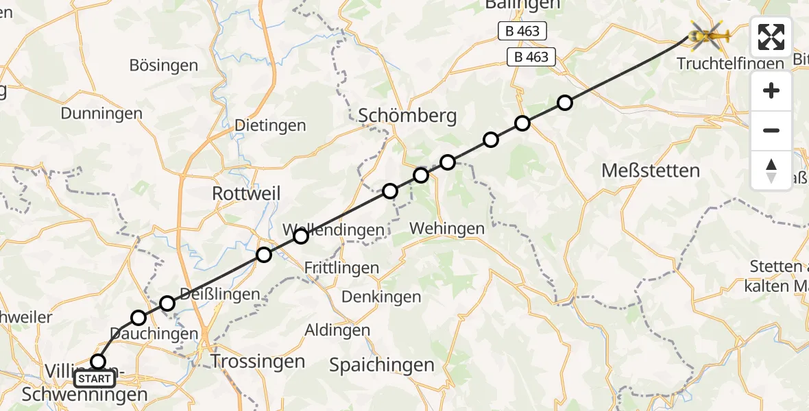 Flugroute Ambulanzhubschrauber DRF Air Rescue Station Villingen-Schwenningen Hubschrauberlandeplatz (Christoph 11) - Albstadt, 19 Juli 2026, 14:38