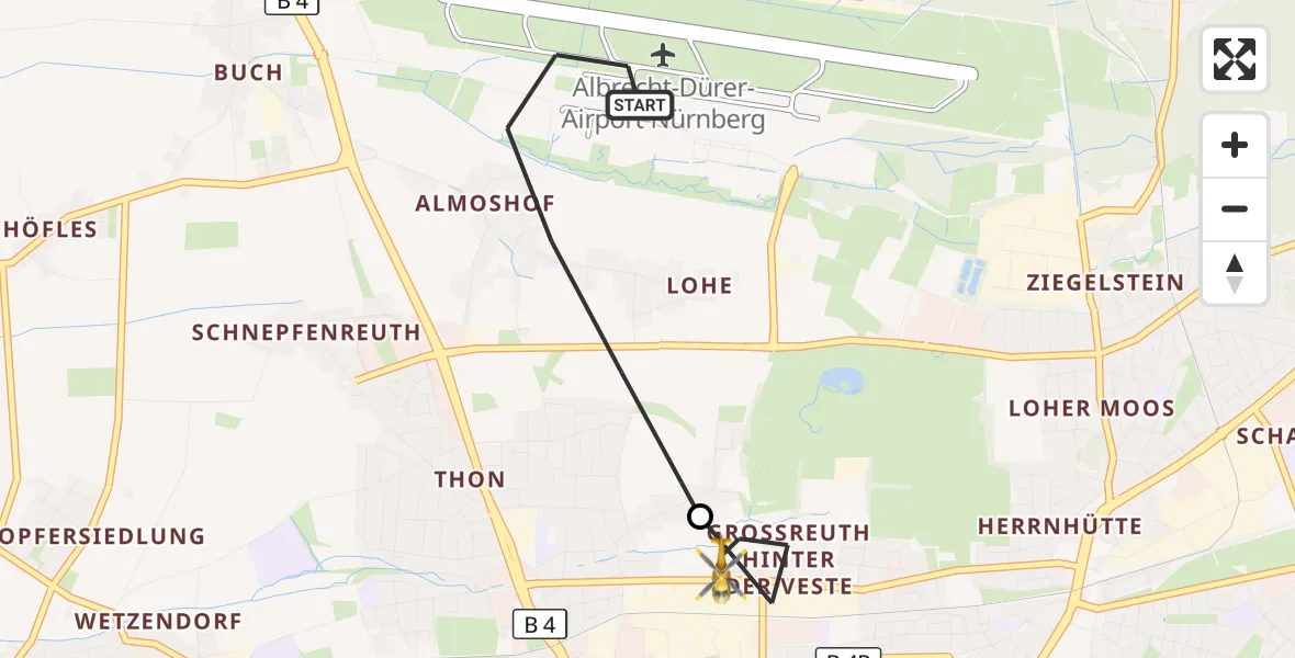 Flugroute Ambulanzhubschrauber Flughafen Nuremberg - Nürnberg, 19 Juli 2026, 14:38
