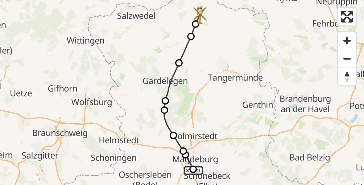 Flugroute Rettungshubschrauber Magdeburg City Flugplatz - Altmärkische Höhe, 19 Juli 2026, 14:45