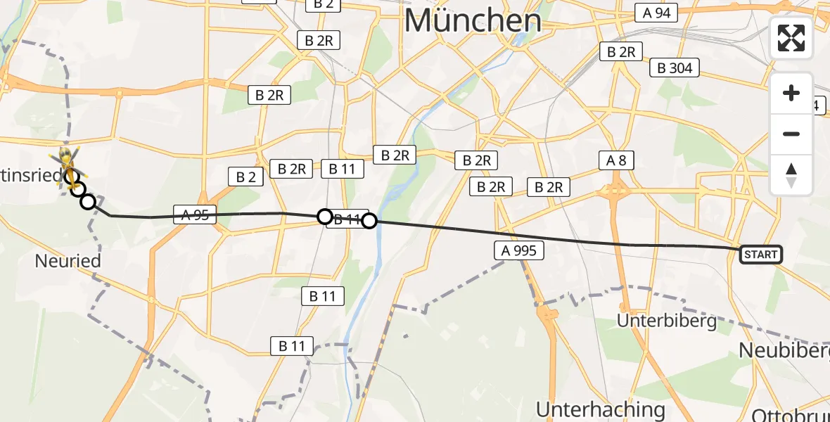 Flugroute Rettungshubschrauber München - DRF Air Rescue München Hubschrauberlandeplatz, 19 Juli 2026, 14:48