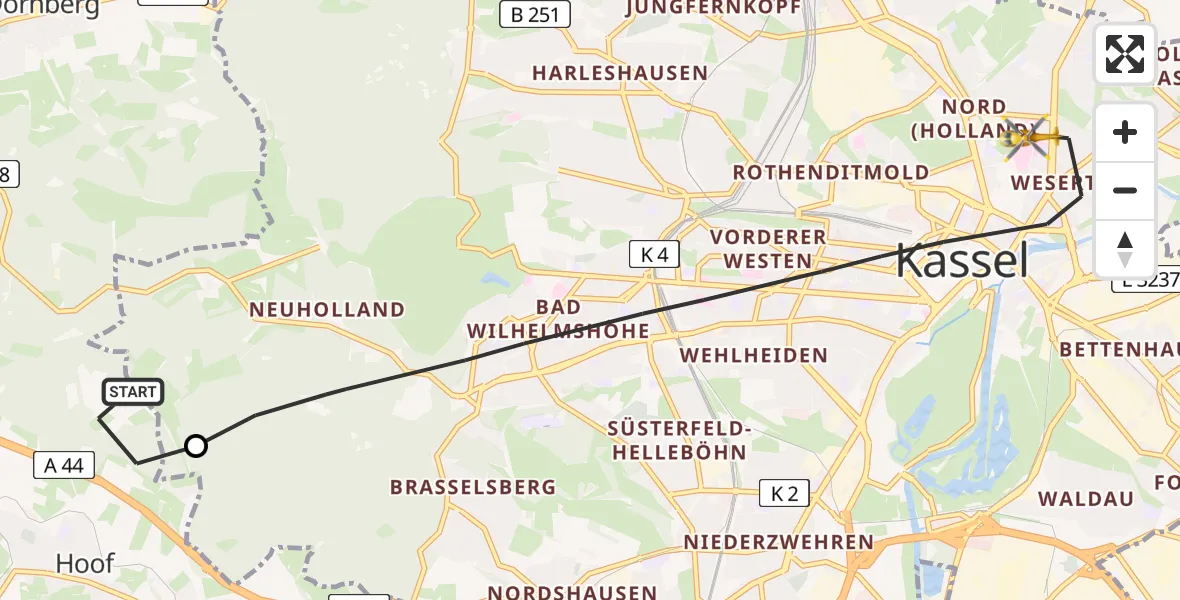 Flugroute Rettungshubschrauber Schauenburg - Kassel, 19 Juli 2026, 14:58