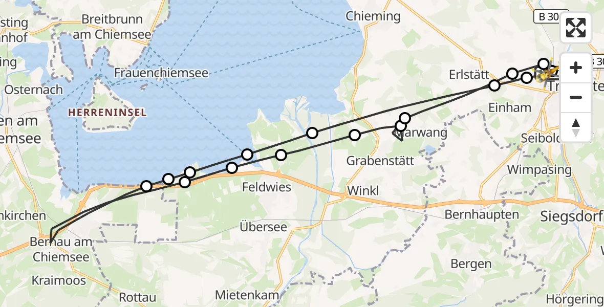 Flugroute Rettungshubschrauber Traunstein Hospital - Traunstein Hospital, 19 Juli 2026, 15:02