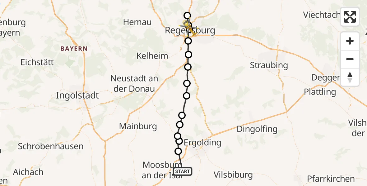 Flugroute Rettungshubschrauber Eching - Regensburg, 19 Juli 2026, 15:07