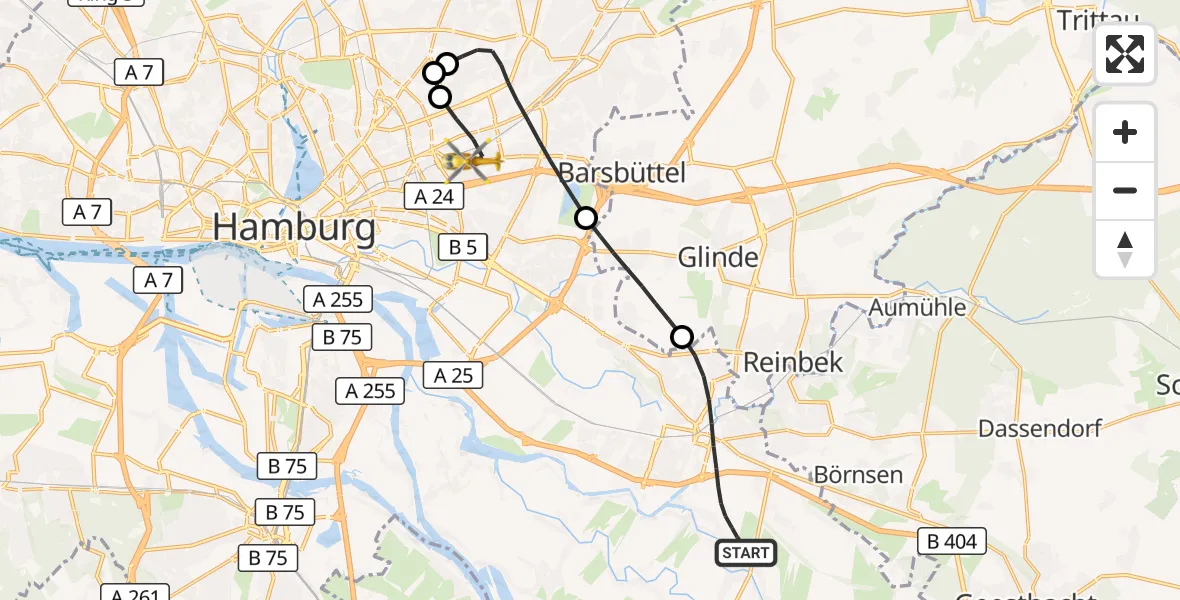 Flugroute Rettungshubschrauber Hamburg - Hamburg, 19 Juli 2026, 15:10