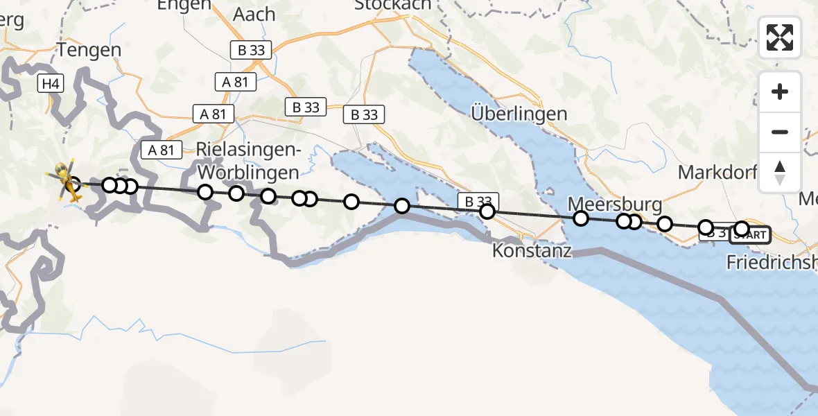 Flugroute Rettungshubschrauber Friedrichshafen Hospital - Schaffhausen Cantonal Hospital Heliport, 19 Juli 2026, 15:11
