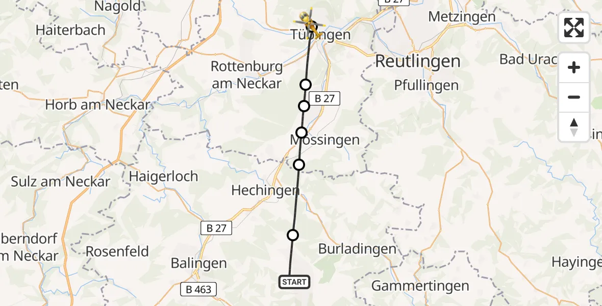 Flugroute Ambulanzhubschrauber Albstadt - Tübingen University Hospital, 19 Juli 2026, 15:48