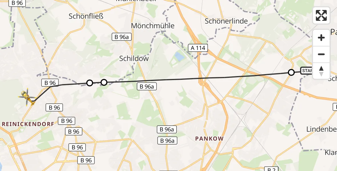 Flugroute Rettungshubschrauber Helios Clinic Berlin-Buch - Berlin, 19 Juli 2026, 15:59
