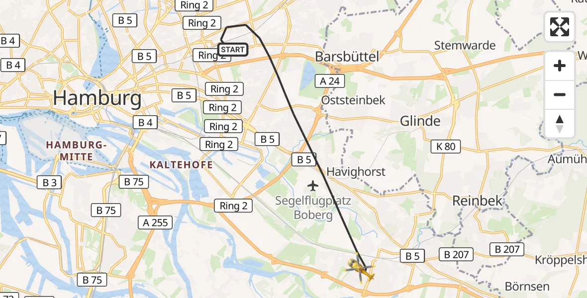 Flugroute Rettungshubschrauber Hamburg - Hamburg, 19 Juli 2026, 16:00