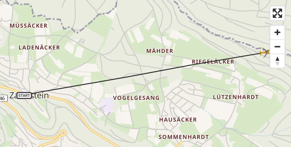 Flugroute Rettungshubschrauber Bad Teinach-Zavelstein - Calw, 19 Juli 2026, 16:02