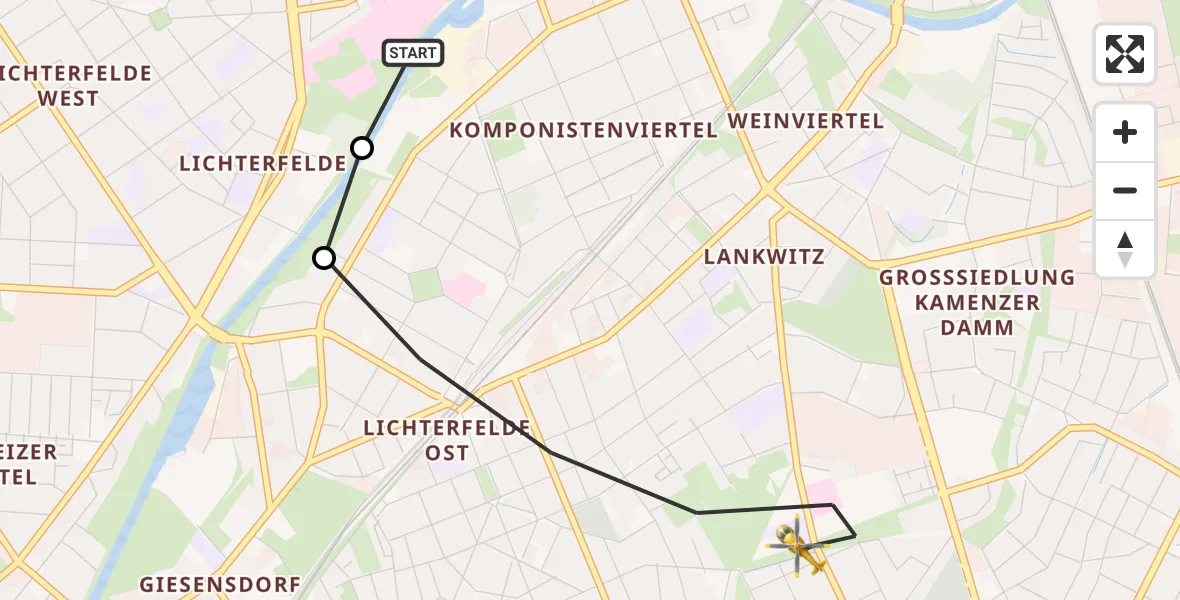 Flugroute Rettungshubschrauber Charité Clinic Benjamin Franklin Campus - Berlin, 19 Juli 2026, 16:04